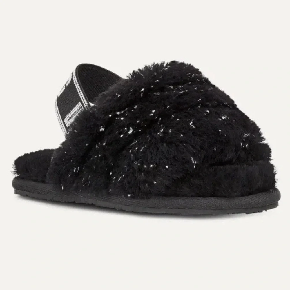 Ugg Girls Size 12 Toddler Black Fluff Yeah Metallic Sparkle Quilted Slippers NWT